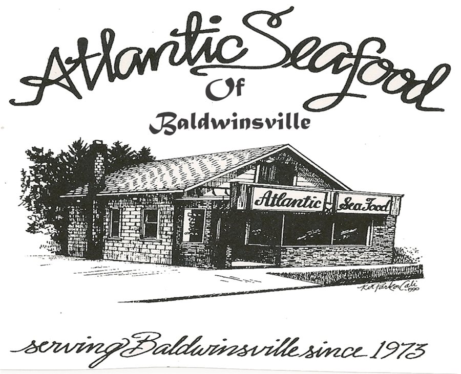 Atlantic Seafood of Baldwinsville: hand-drawn sketch of the shop, serving Baldwinsville since 1973